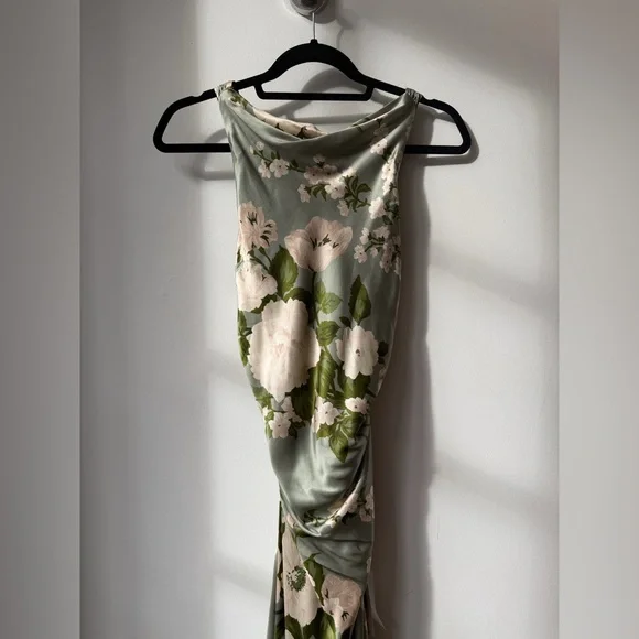 NEW NWT Reformation Anaiis Silk Maxi Dress Tarragon Floral Open Back High Neck 6 - Picture 13 of 17